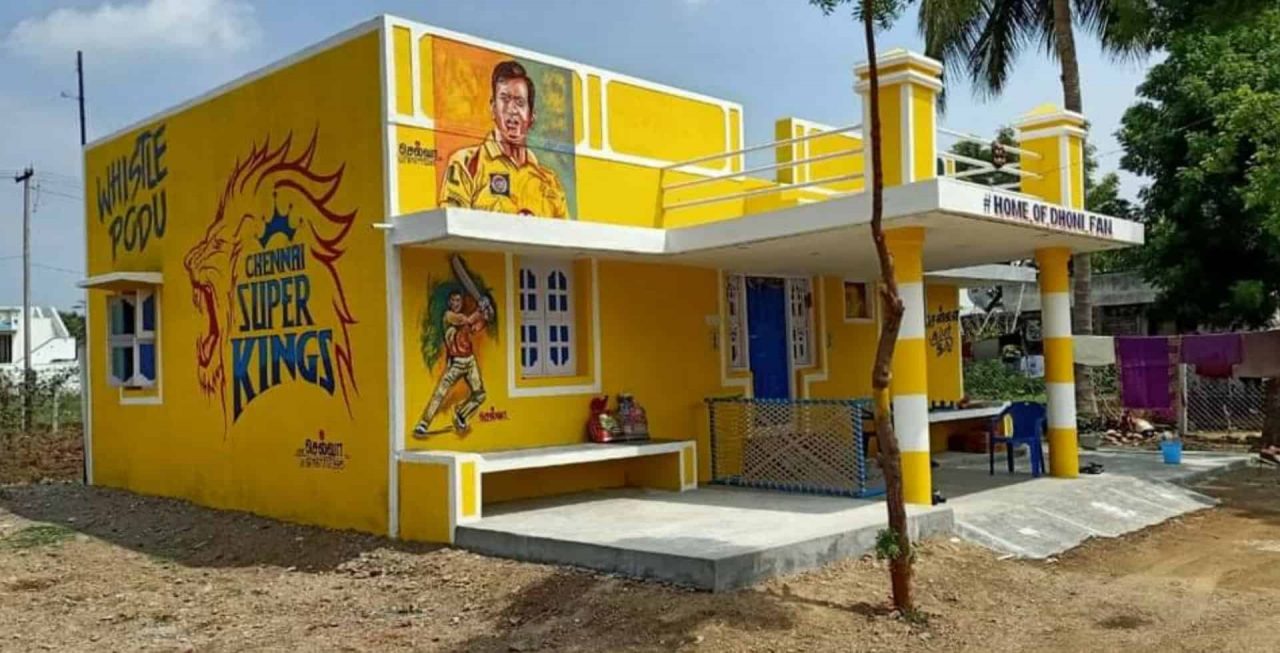 Gopi Krishnan, a Die-Hard MS Dhoni Fan in Tamil Nadu Paints His House Yellow; Named it “Home of Dhoni Fan” Gopi Krishnan, a Die-Hard MS Dhoni Fan in Tamil Nadu Paints His House Yellow
