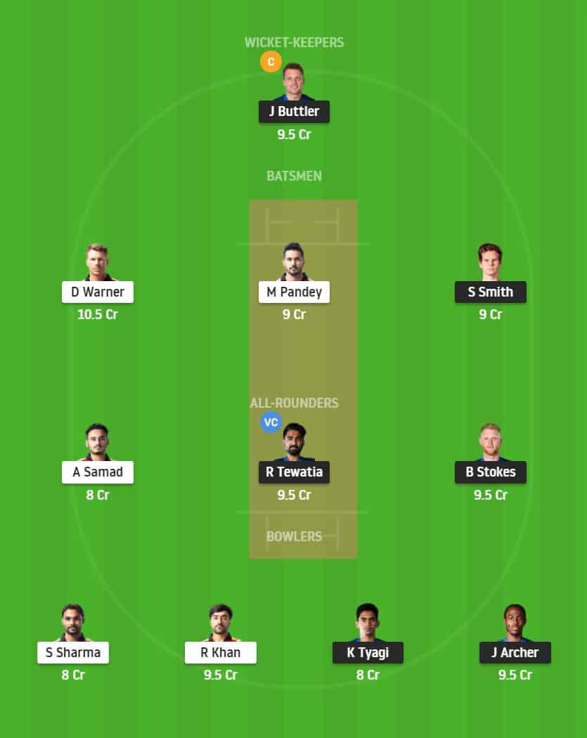 Match 40 of Dream11 IPL 2020, RR vs SRH Fantasy Team Prediction/Suggestion