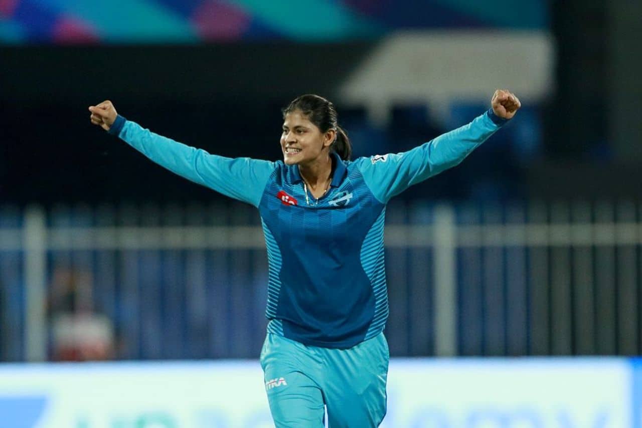 Radha Yadav Celebrating her 5th Wicket of The Match