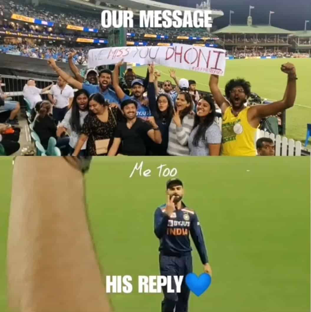 IND vs AUS: Virat Kohli's Reaction To 'Miss You MS Dhoni' Poster in Sydney Goes Viral