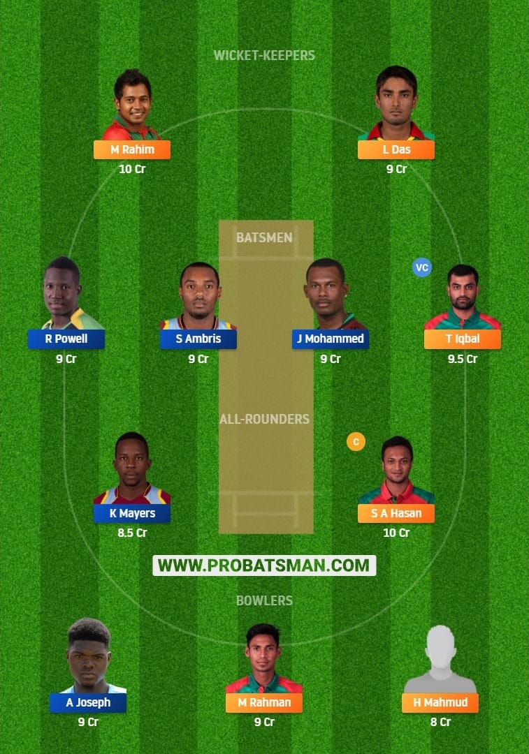 BAN vs WI 2nd ODI Dream11 Fantasy Prediction BAN vs WI 2nd ODI Dream11 Fantasy Prediction
