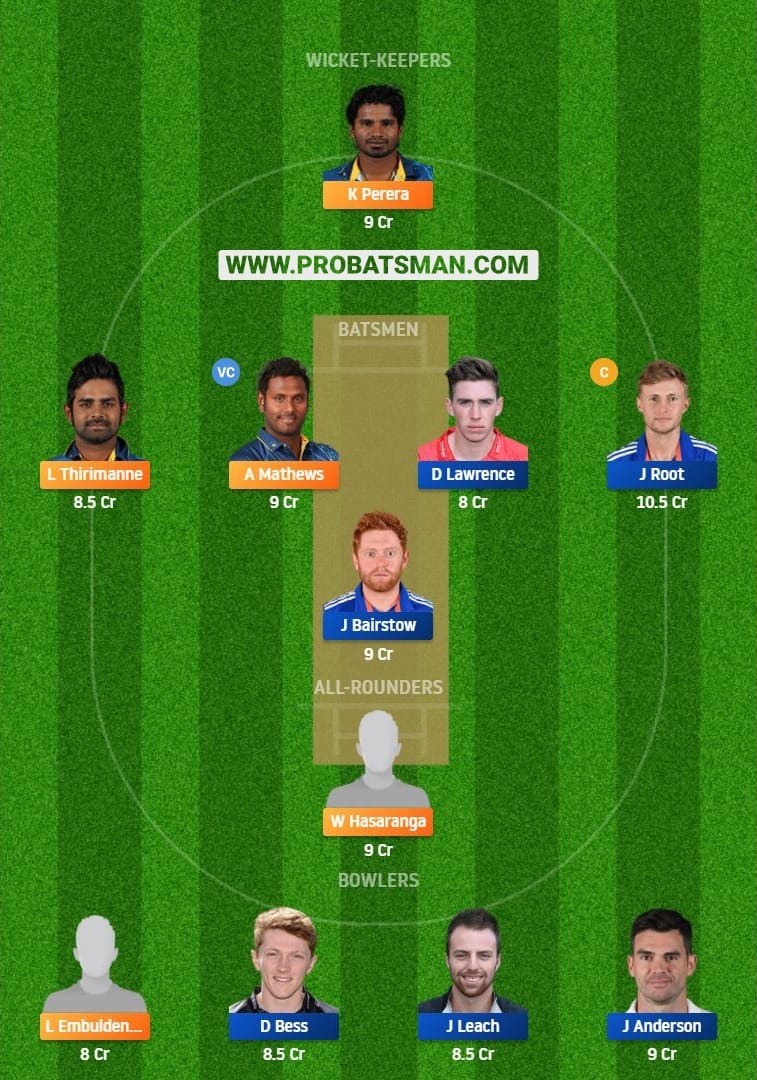 SL vs ENG 2nd Test Dream11 Fantasy Team Prediction 