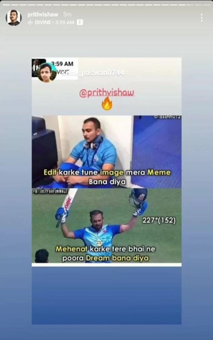 Prithvi Shaw Hits Back at Trolls With Fan-made Meme After Mumbai Skipper Slams Double Ton