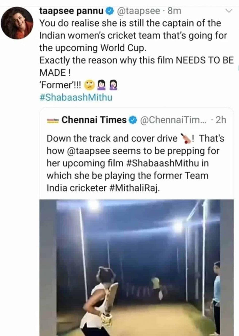 Taapsee Pannu Lambasted a Publication For Calling Mithali Raj ‘Former’ India Cricketer Taapsee Pannu Lambasted a Publication For Calling Mithali Raj ‘Former’ India Cricketer