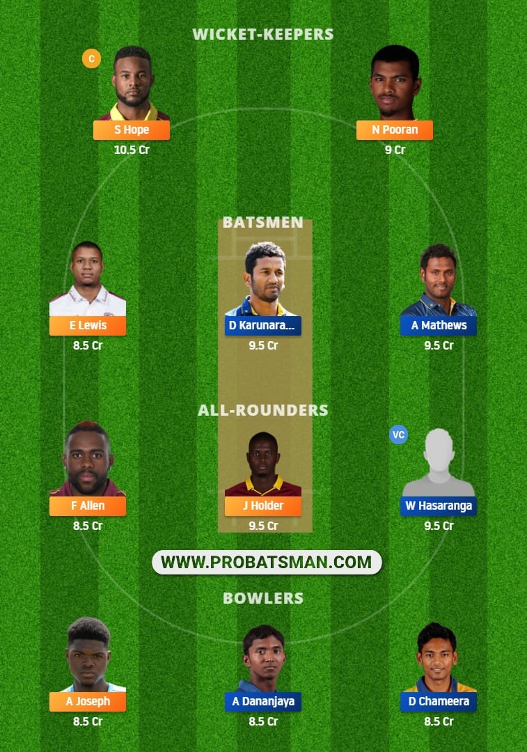 WI vs SL Dream11 Fantasy Team Prediction