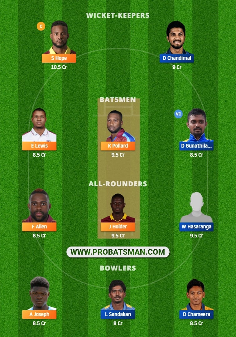 WI vs SL Dream11 Fantasy Team Prediction