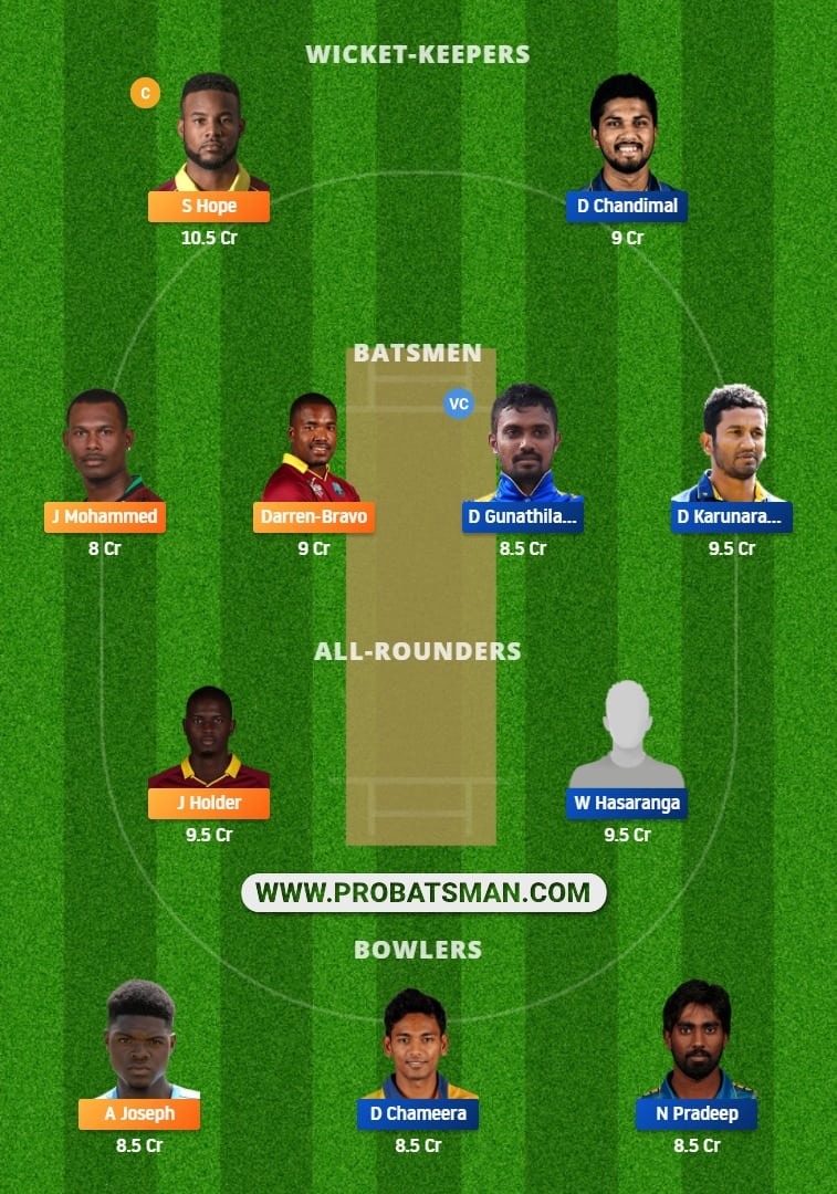 WI vs SL Dream11 Fantasy Team Prediction