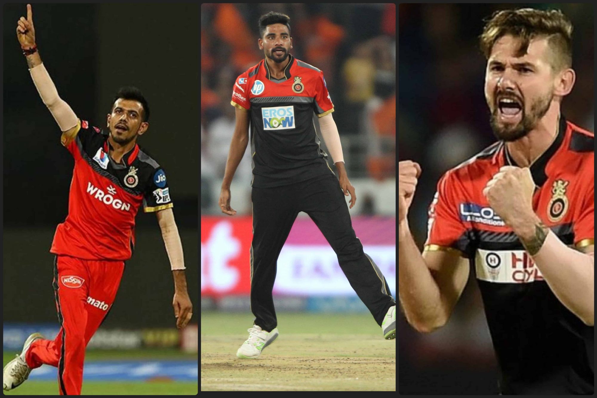 Yuzvendra Chahal, Mohammed Siraj and Kane Richardson Yuzvendra Chahal, Mohammed Siraj and Kane Richardson