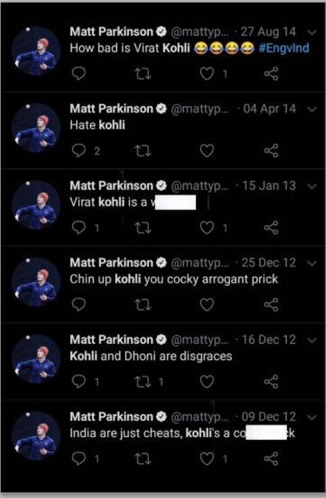 ‘Kohli and Dhoni are disgraces’ – England’s Matt Parkinson Gets Brutally Trolled For His Vulgar Tweets