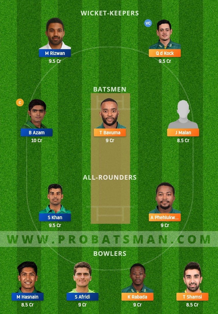 SA vs PAK Dream11 Fantasy Team Prediction