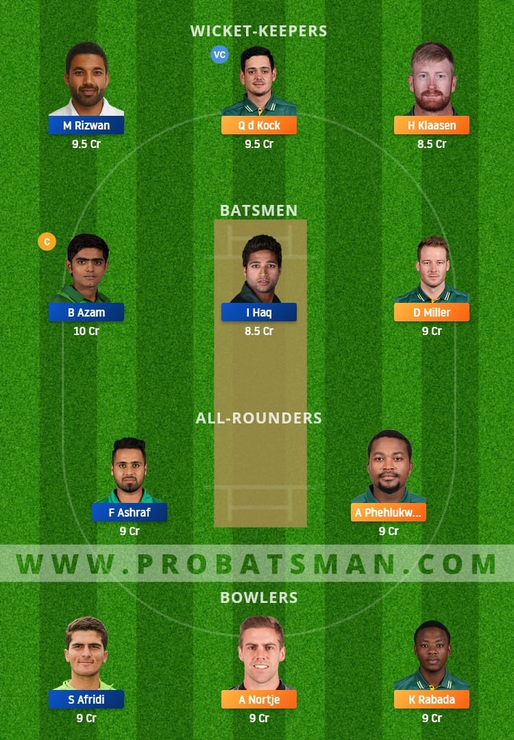 SA vs PAK Dream11 Fantasy Team Prediction