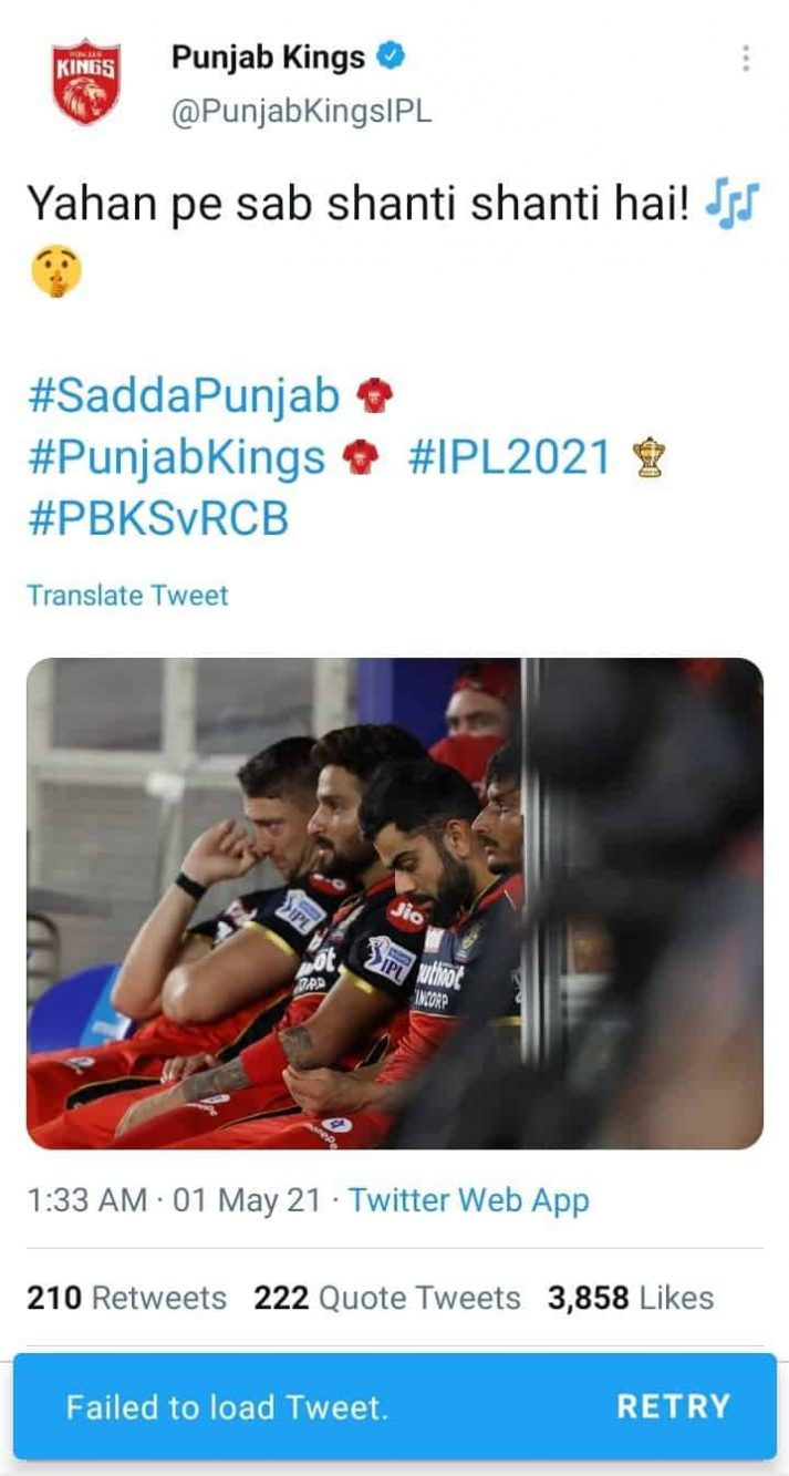 “Yahan pe sab shanti shanti hai” - Netizens Trolled Punjab Kings After Their 7 Wicket Defeat Versus DC