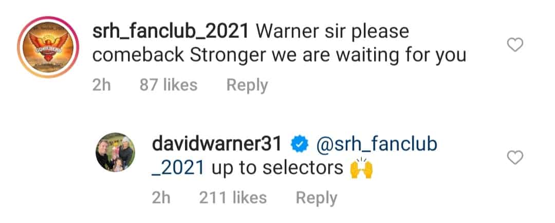 "Up To Selectors" - David Warner Replied When Fan Asked The Australian To Come Back Stronger In IPL 2021