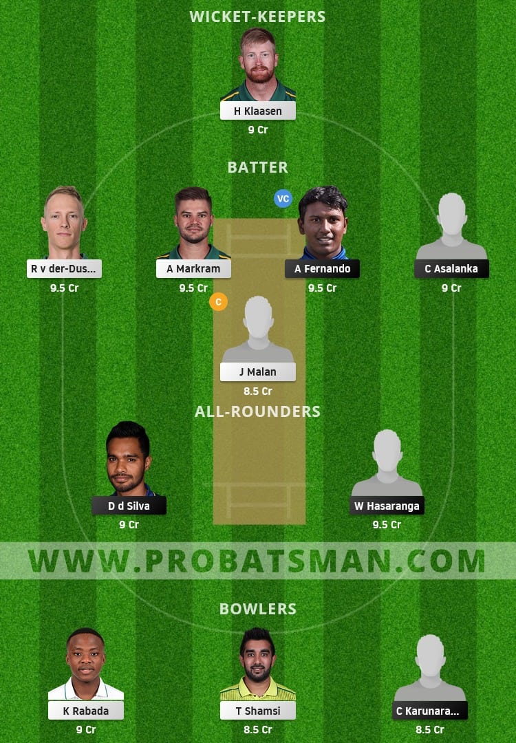 SL vs SA Dream11 Fantasy Team Prediction