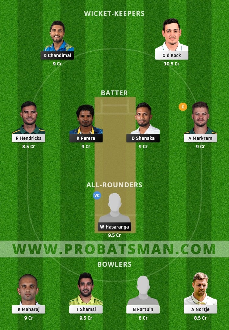 SL vs SA Dream11 Fantasy Team Prediction