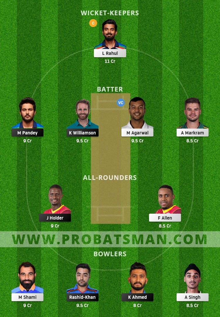 SRH vs PBKS Dream11 Fantasy Team Prediction