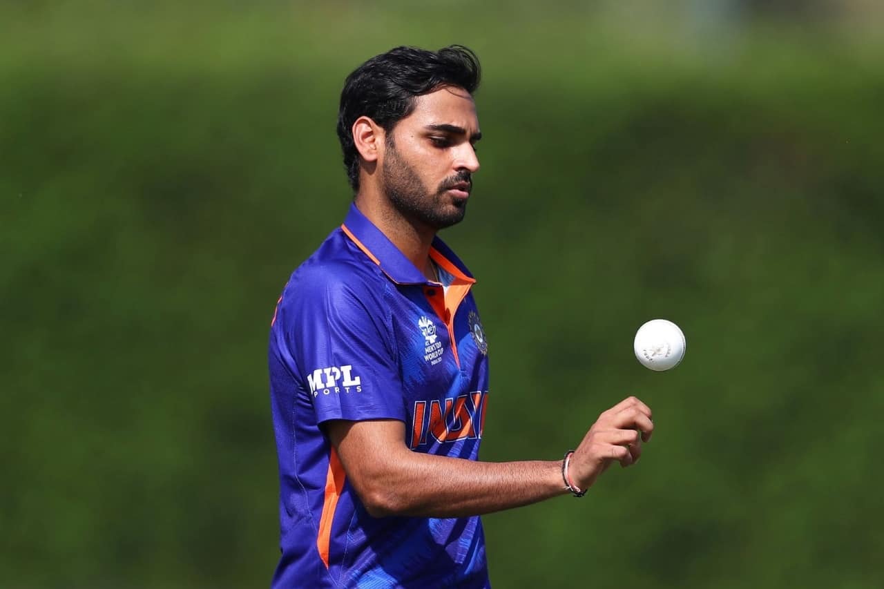 Bhuvneshwar Kumar during the ICC men's Twenty20 World Cup cricket match between India and Pakistan