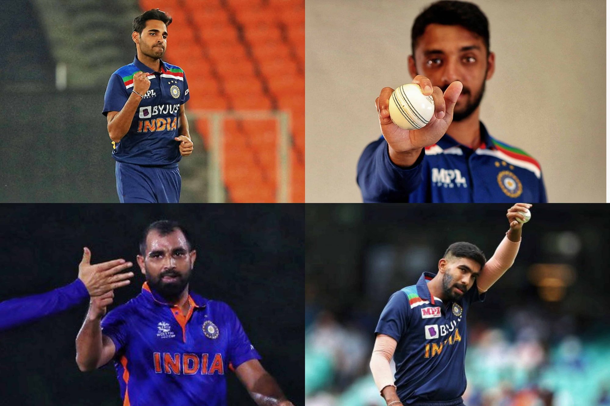 Bhuvneshwar Kumar, Varun Chakravarthy, Mohammed Shami, and Jasprit Bumrah