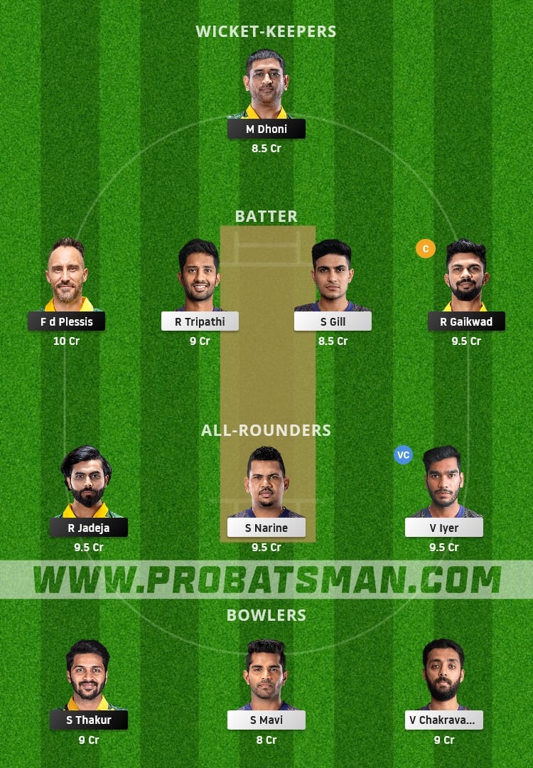 CSK vs KKR Dream11 Prediction Fantasy Team 1 