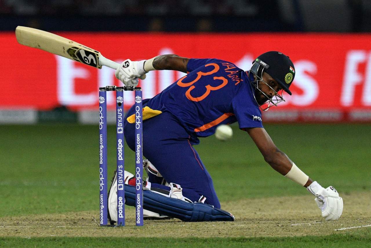 Hardik Pandya during the ICC men's Twenty20 World Cup cricket match between India and Pakistan