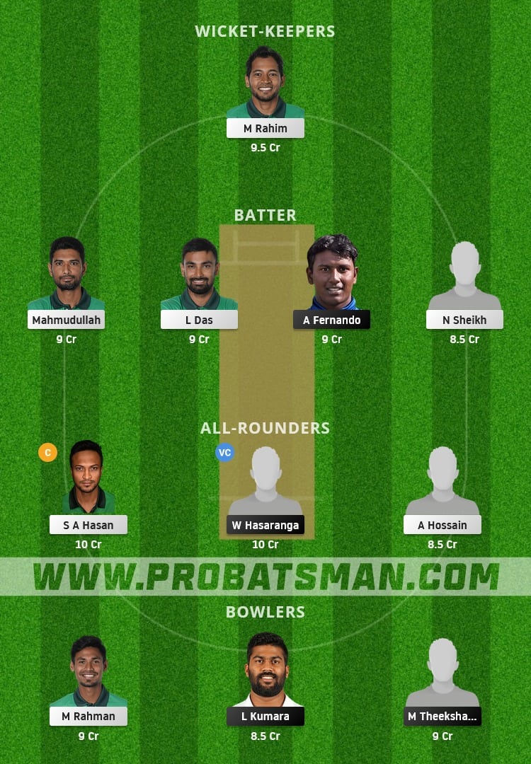 SL vs BAN Dream11 Fantasy Team Prediction