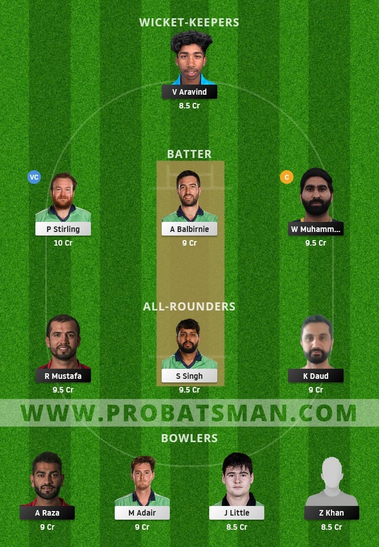 UAE vs IRE Dream11 Fantasy Team Prediction UAE vs IRE Dream11 Fantasy Team Prediction
