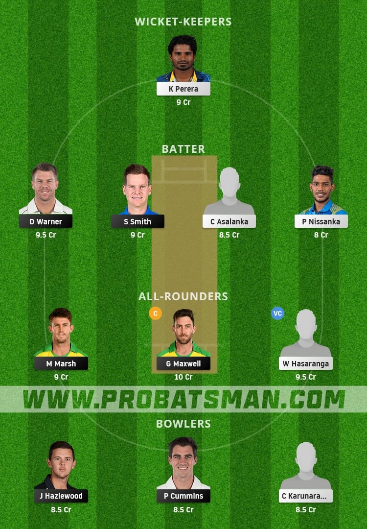 AUS vs SL Dream11 Fantasy Team Prediction