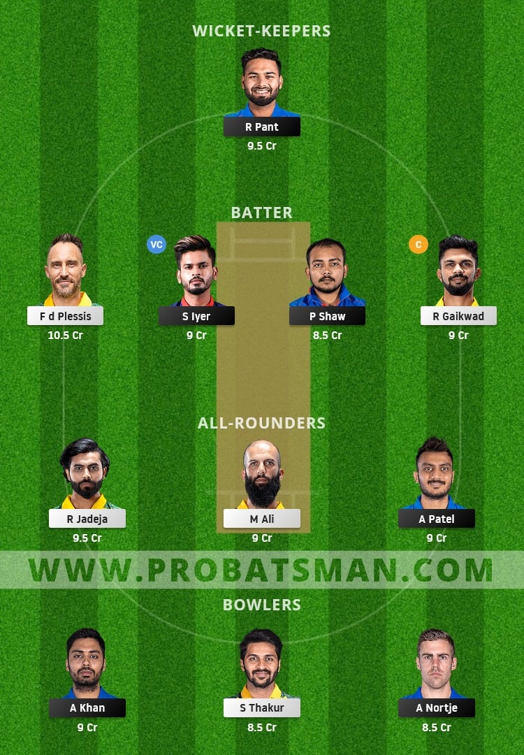 DC vs CSK Dream11 Fantasy Team Prediction