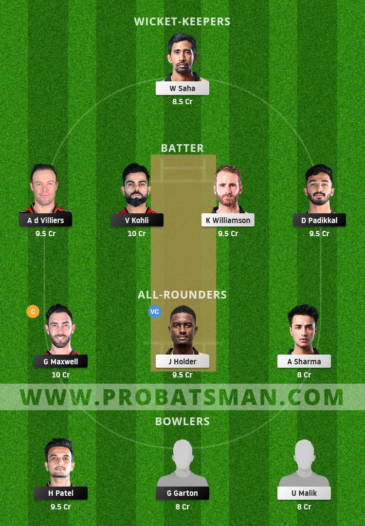 RCB vs SRH Dream11 Fantasy Team Prediction