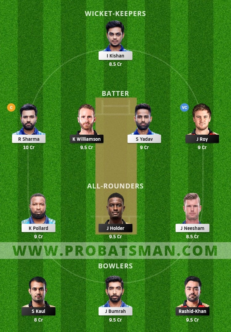 SRH vs MI Dream11 Fantasy Team Prediction SRH vs MI Dream11 Fantasy Team Prediction