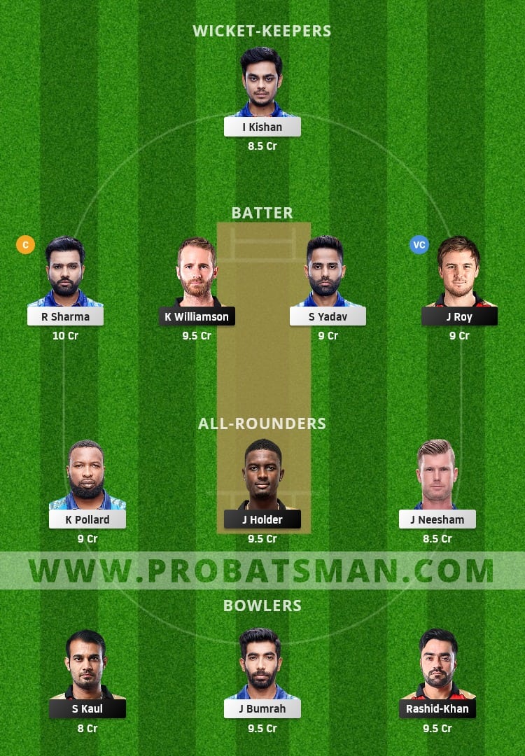 SRH vs MI Dream11 Fantasy Team Prediction