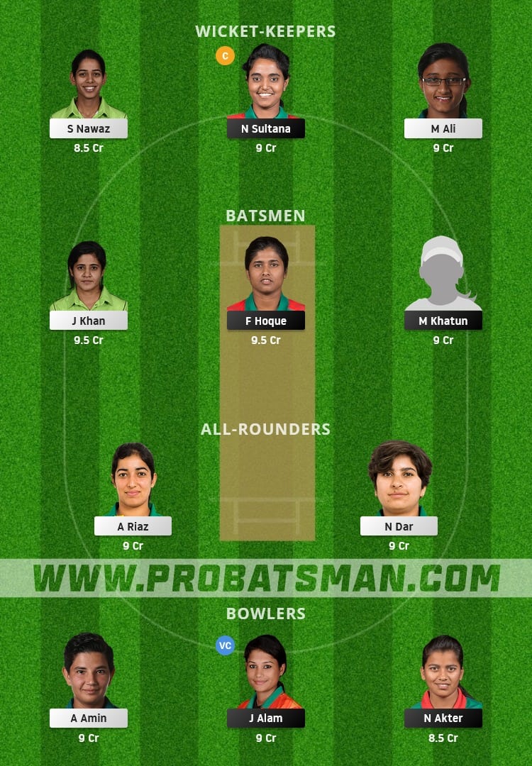 BD-W vs PK-W Dream11 Fantasy Team Prediction BD-W vs PK-W Dream11 Fantasy Team Prediction