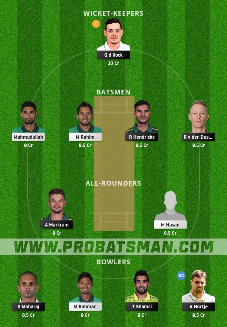 SA vs BAN Dream11 Fantasy Team Prediction