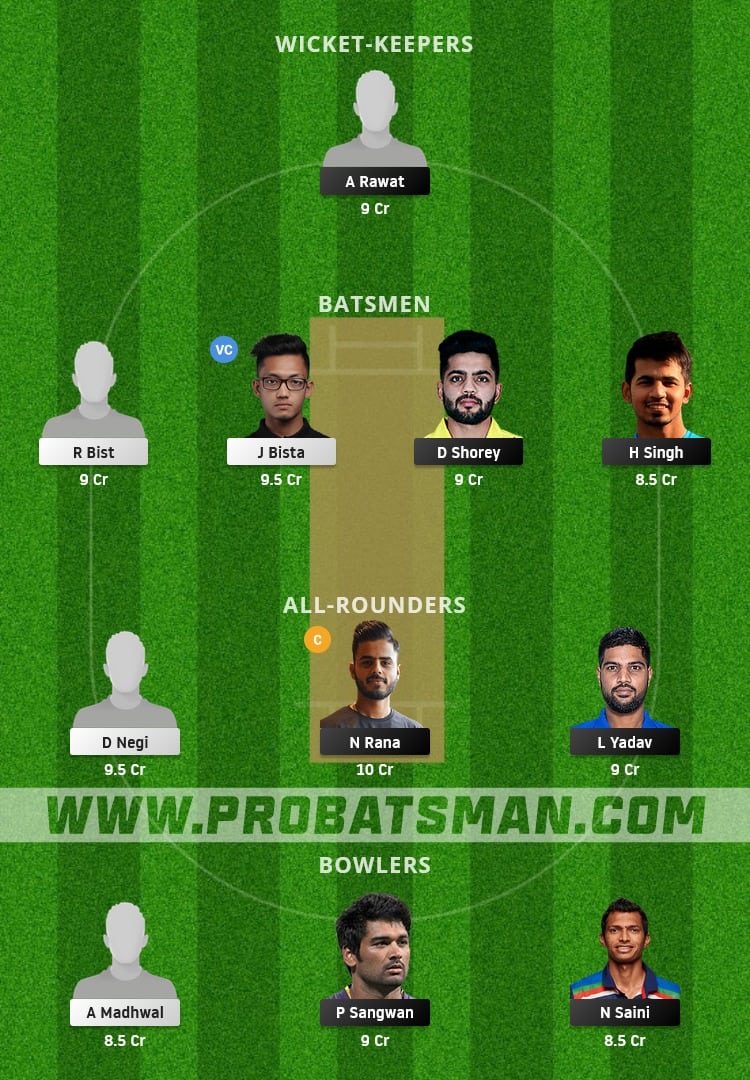 DEL vs UT Dream11 Fantasy Team Prediction