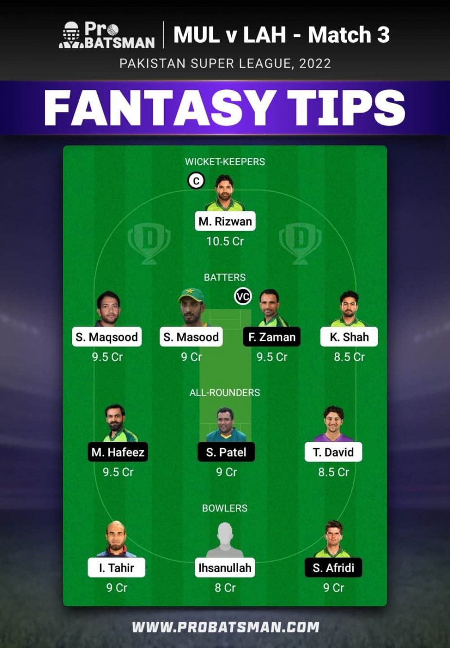 MUL vs LAH Dream11 Fantasy Team Prediction