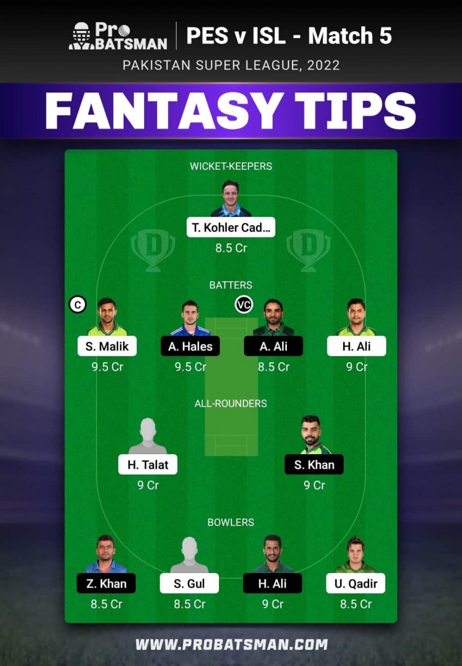 PES vs ISL Dream11 Fantasy Team Prediction