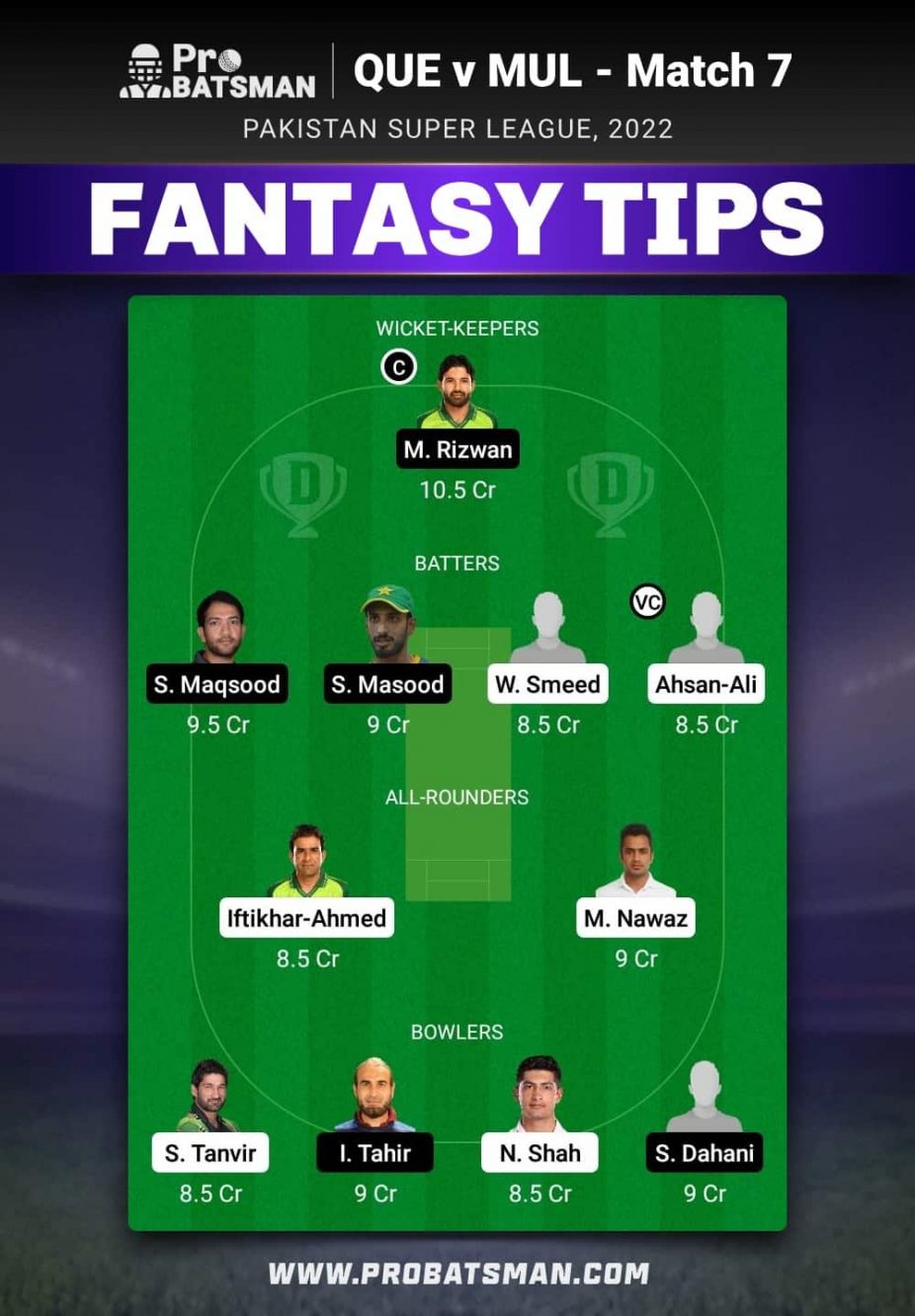 QUE vs MUL Dream11 Fantasy Team Prediction