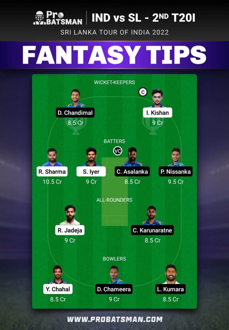 IND vs SL Dream11 Fantasy Team 1 Prediction