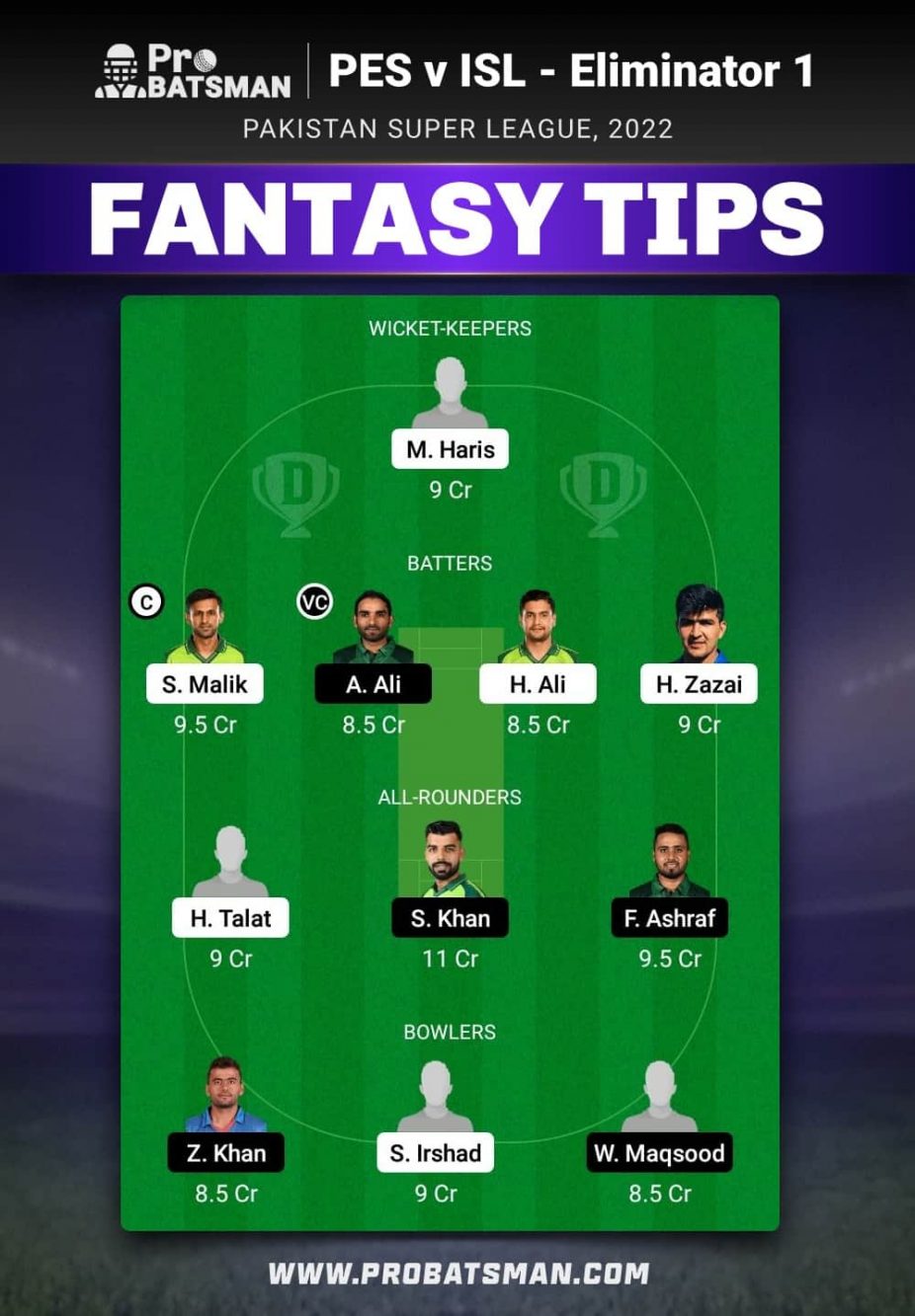 PES vs ISL Dream11 Fantasy Team Prediction