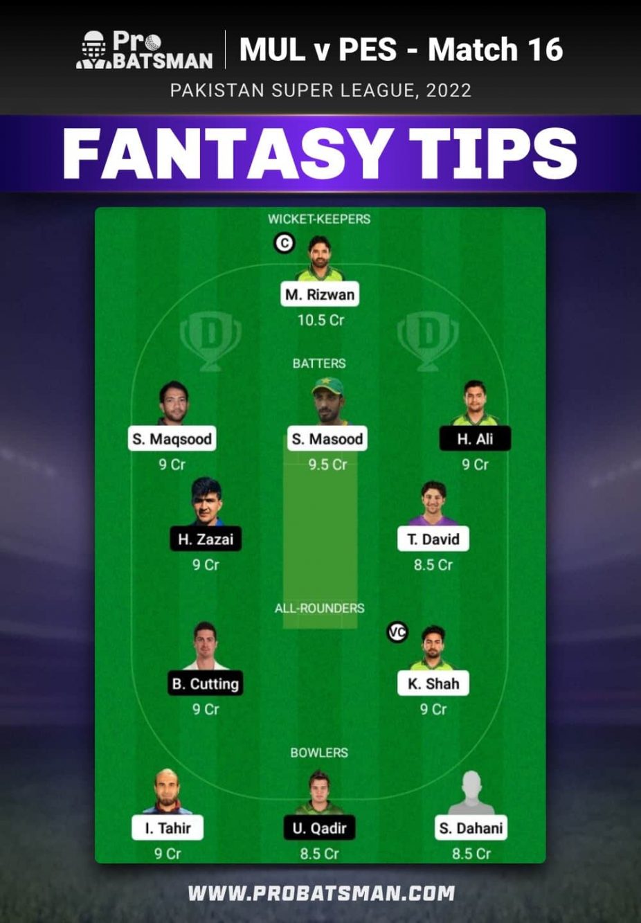 MUL vs PES Dream11 Fantasy Team Prediction