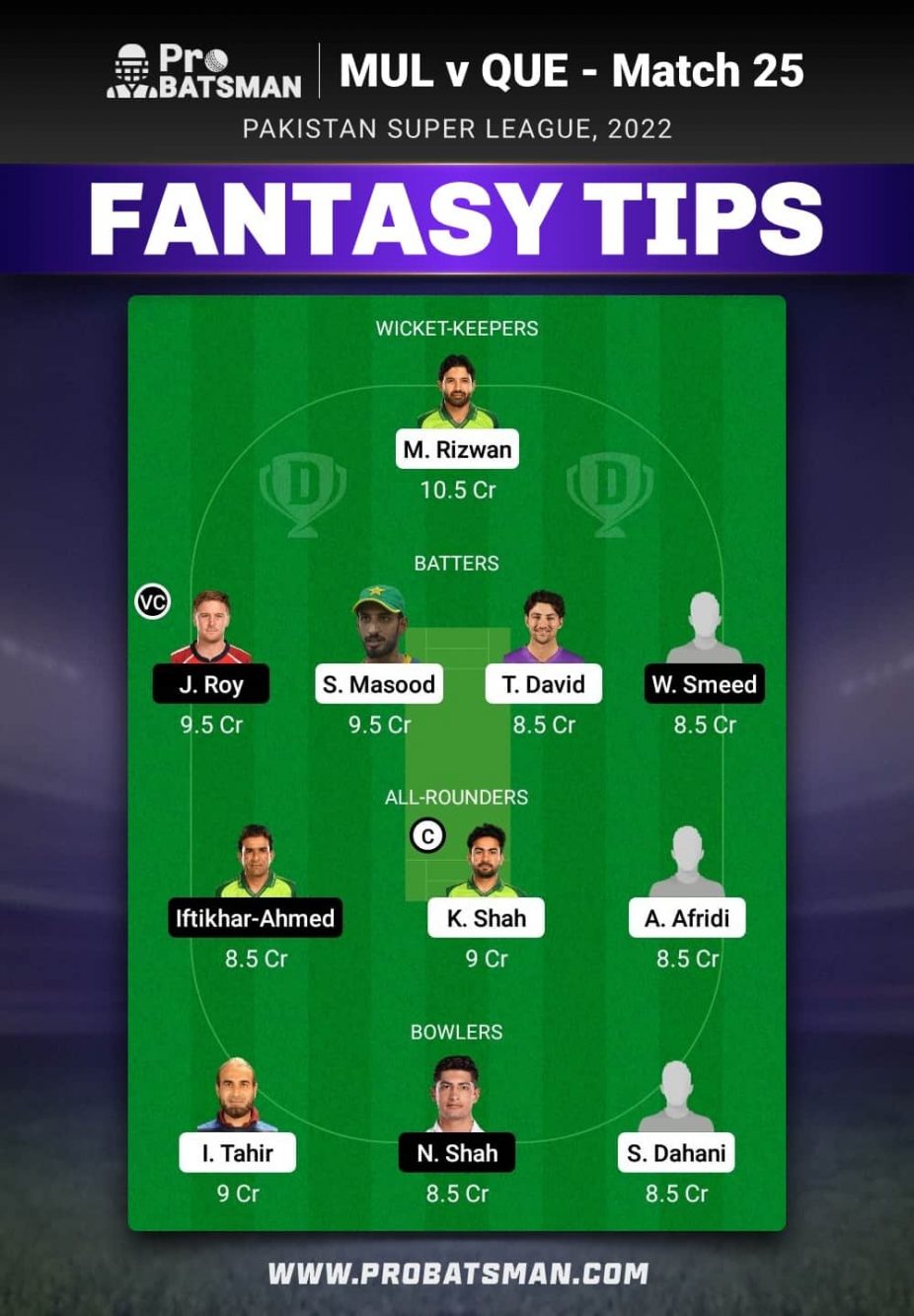 MUL vs QUE Dream11 Fantasy Team Prediction