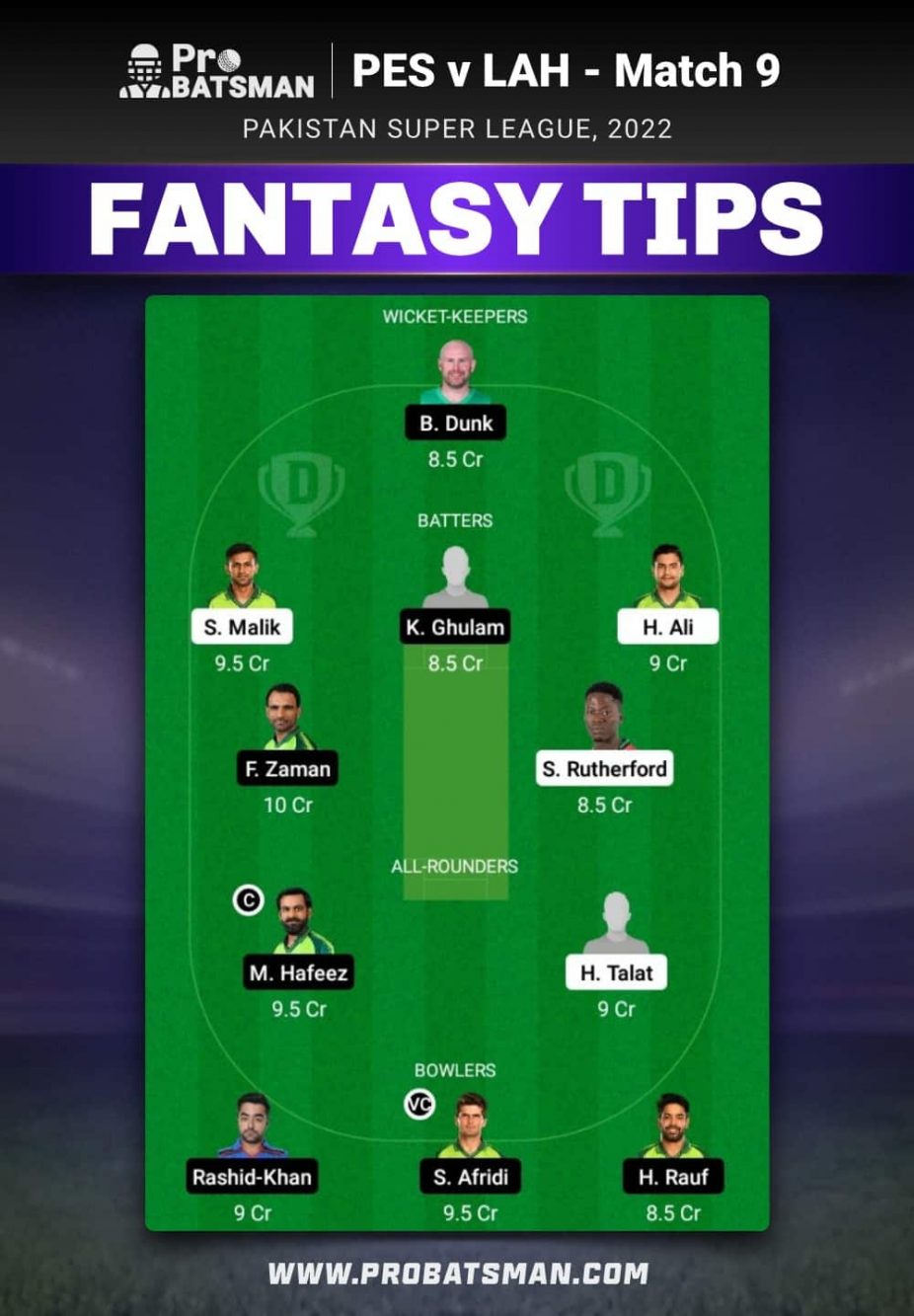 PES vs LAH Dream11 Fantasy Team Prediction