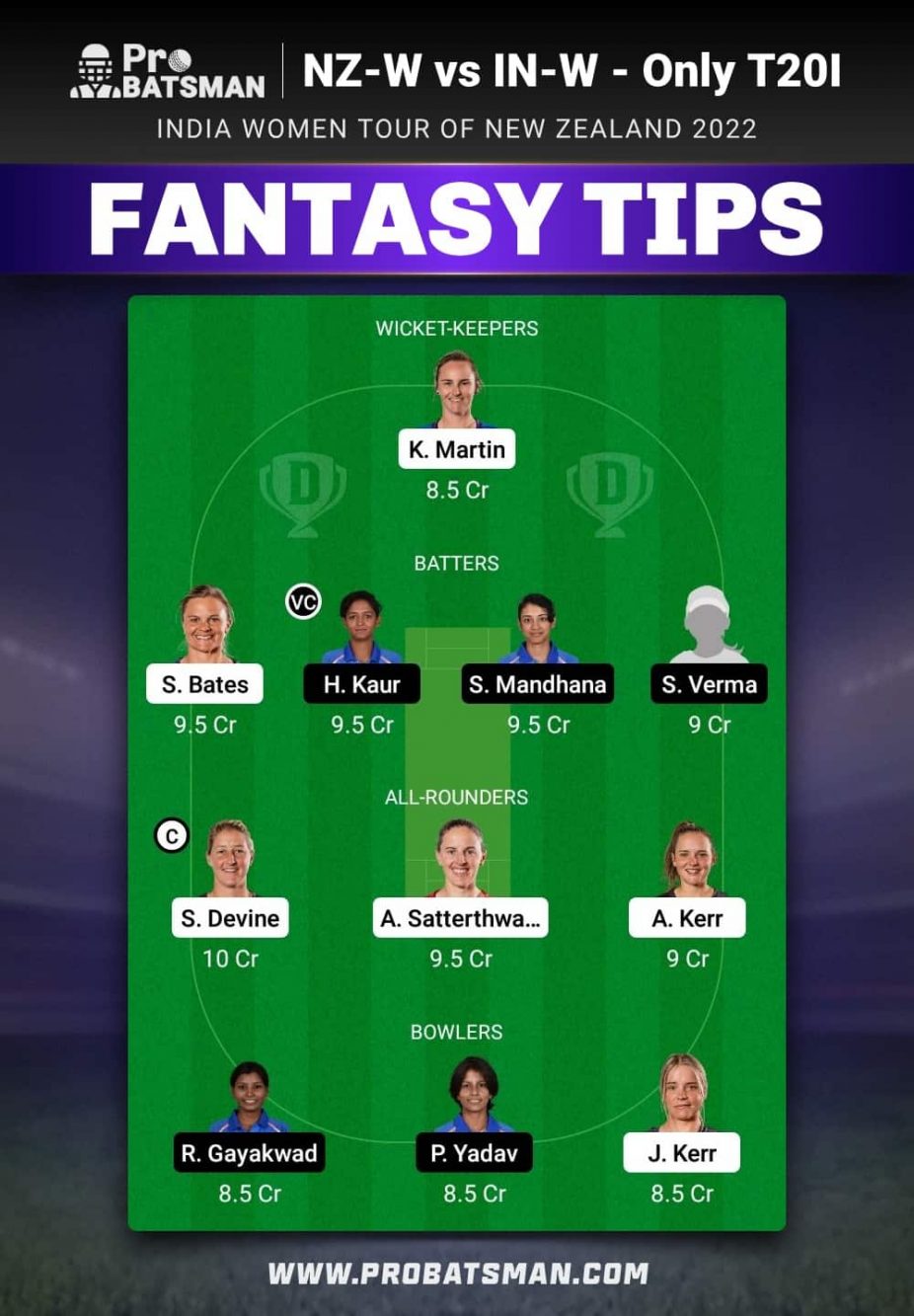 NZ-W vs IN-W Dream11 Fantasy Team Prediction