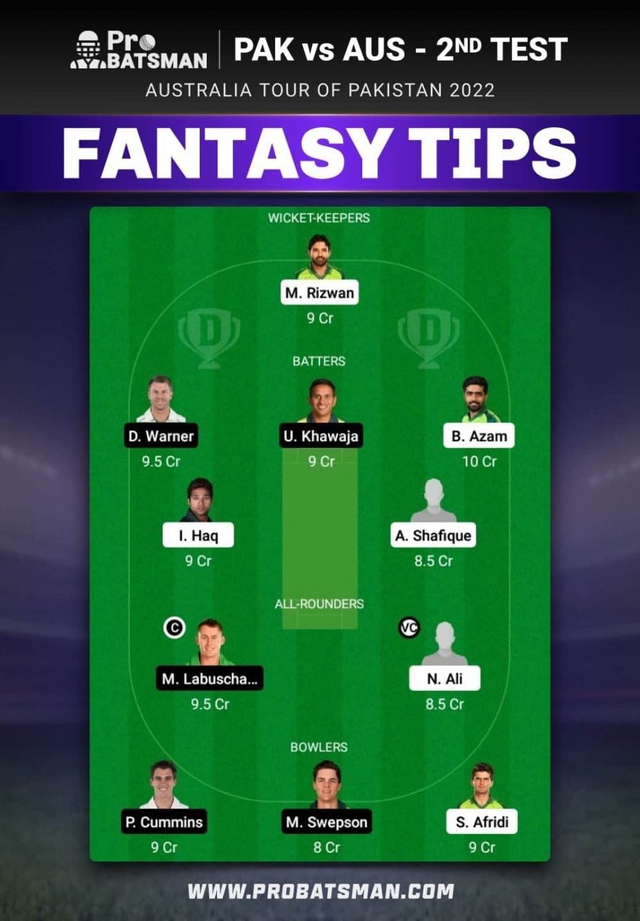 PAK vs AUS Dream11 Fantasy Team 1 Prediction