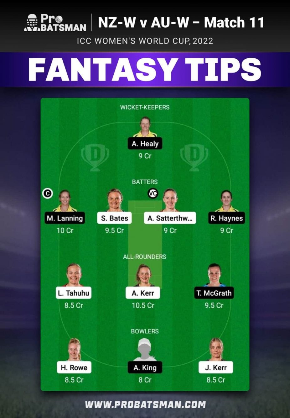 NZ-W vs AU-W Dream11 Fantasy Team Prediction