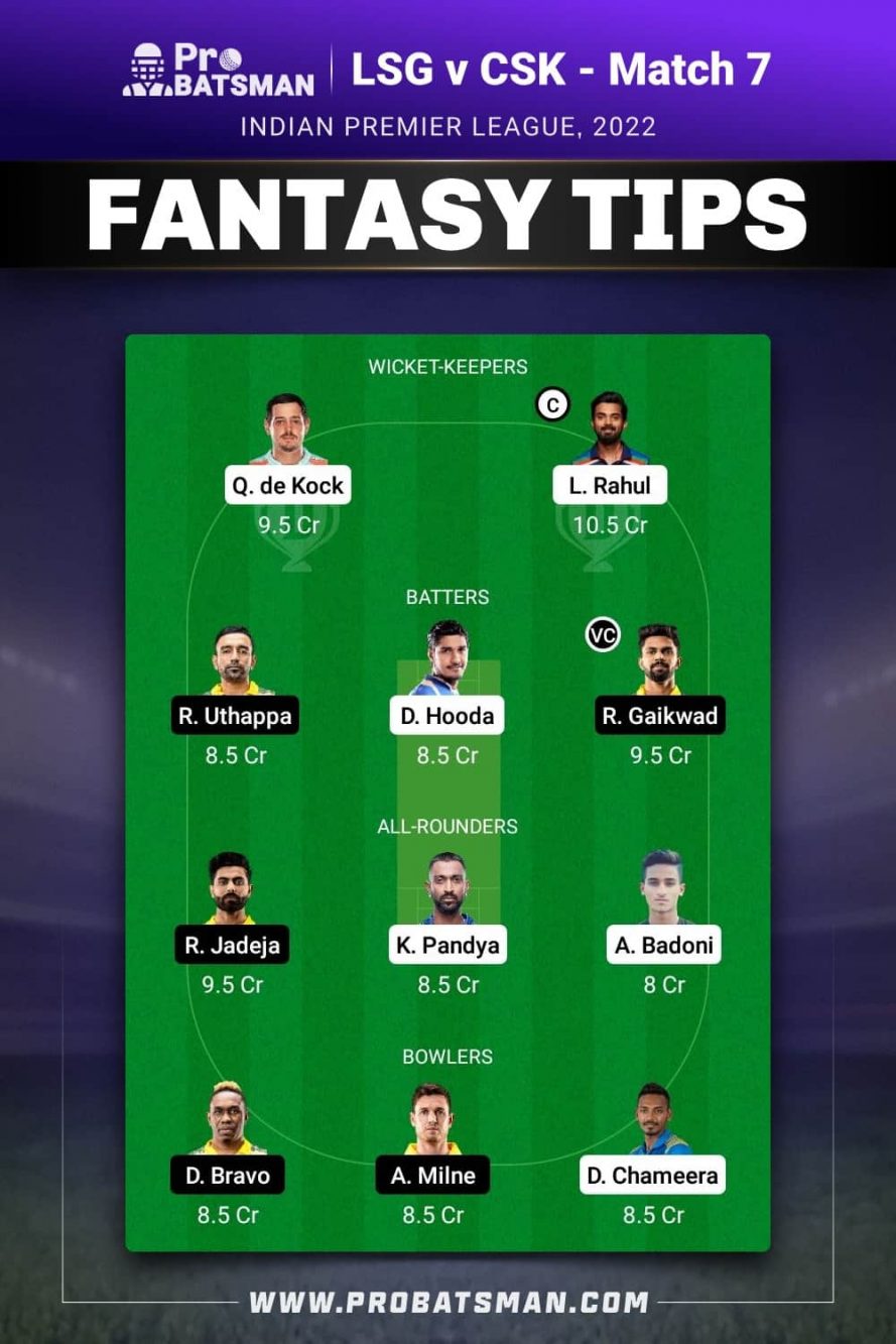 LSG vs CSK Dream11 Fantasy Team 1 Prediction LSG vs CSK Dream11 Fantasy Team 1 Prediction