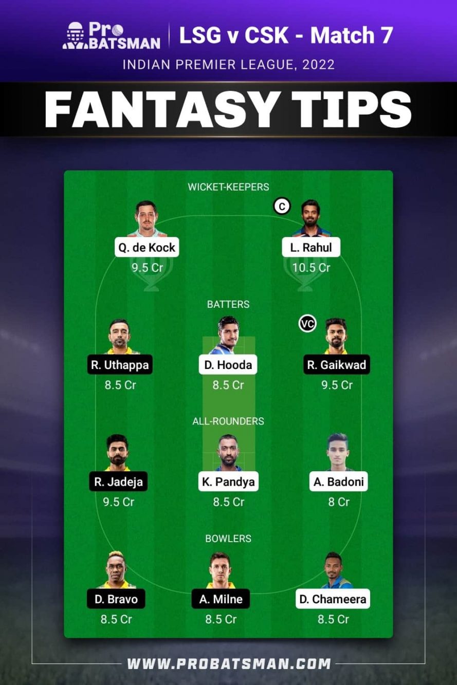 LSG vs CSK Dream11 Fantasy Team 1 Prediction