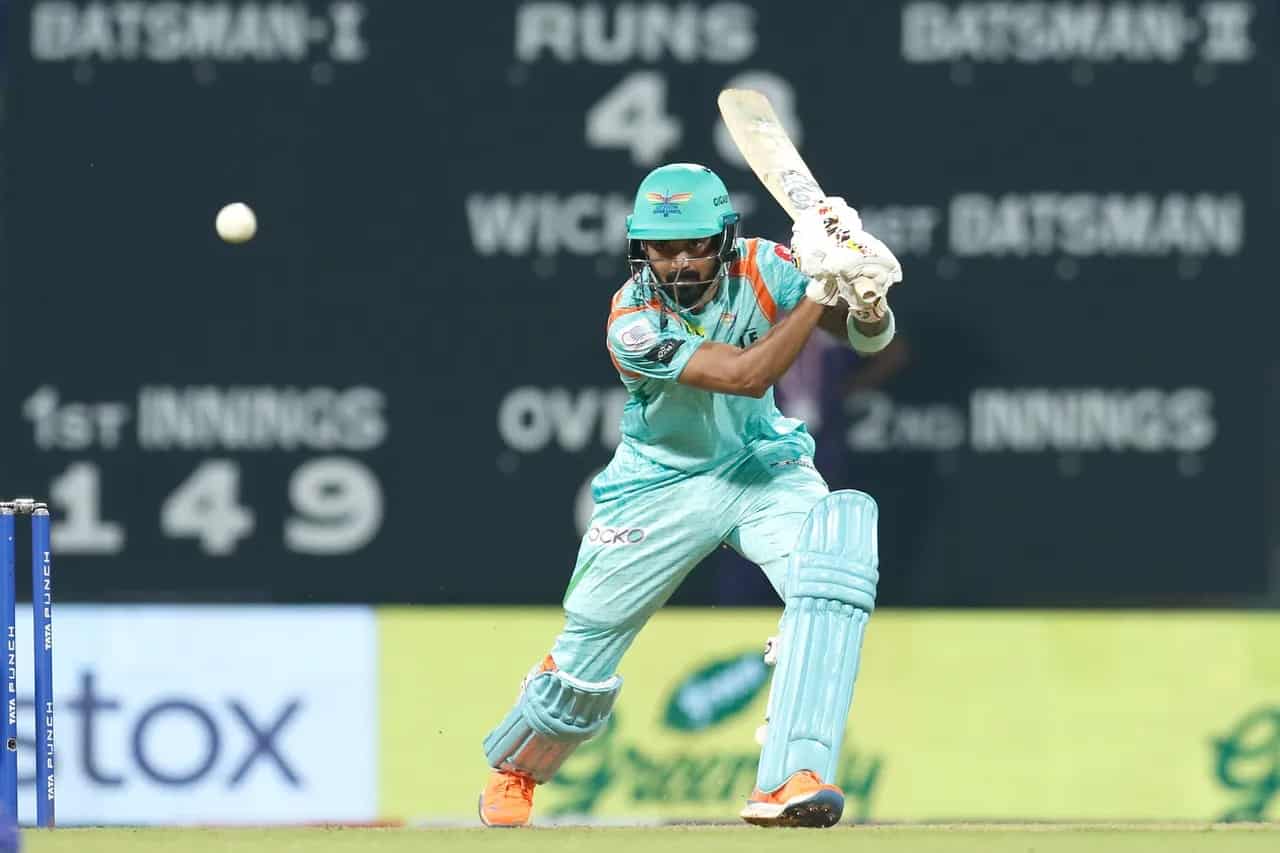 LSG vs DC Dream11 Prediction With Stats, Pitch Report & Player Record of IPL 2023 For Match 3 KL Rahul of Lucknow Super Giants (LSG) Playing Cover Drive Shot - IPL 2022
