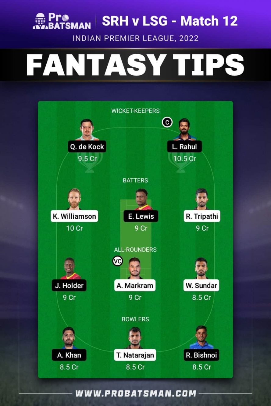 SRH vs LSG Dream11 Fantasy Team 1 Prediction