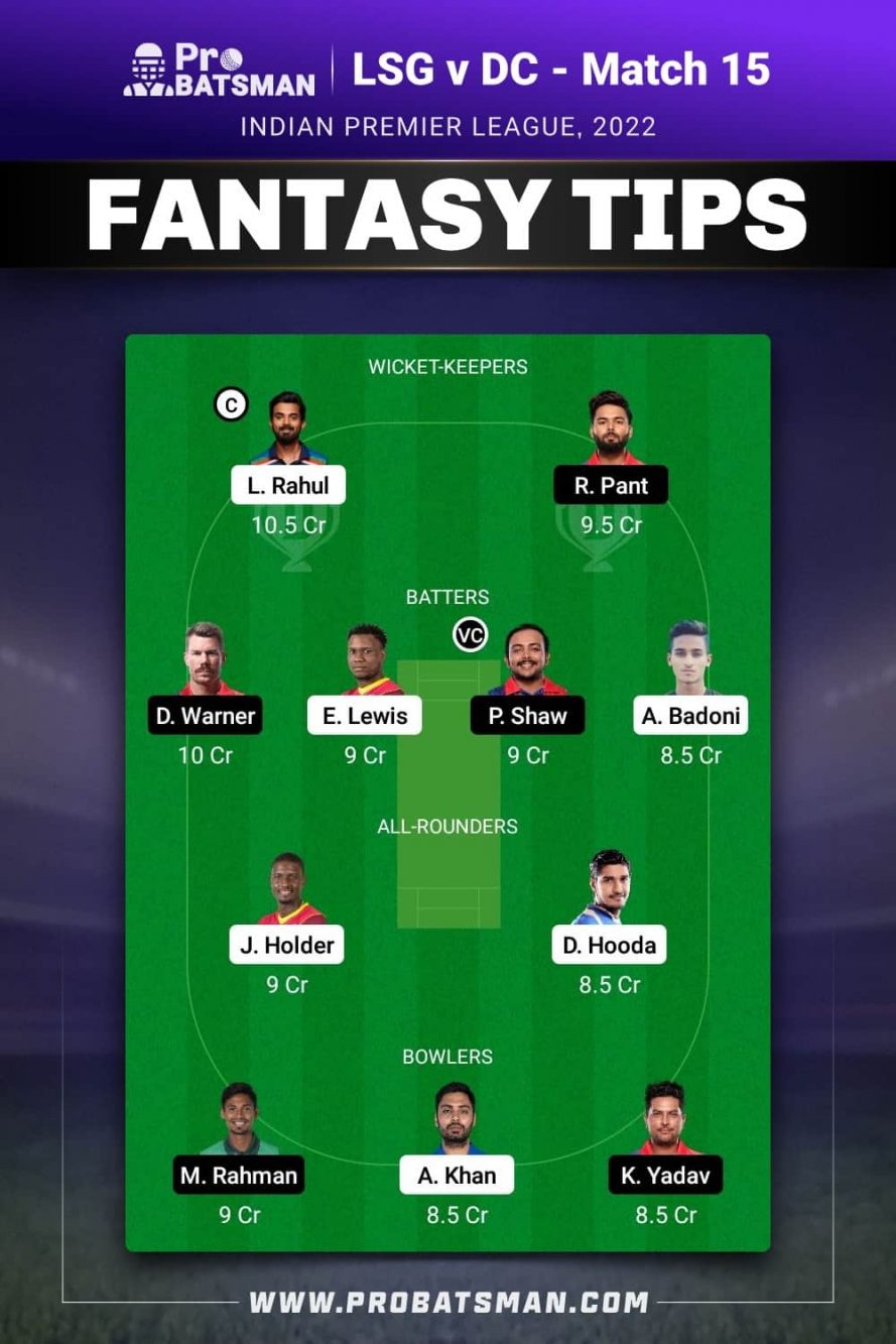 LSG vs DC Dream11 Fantasy Team 1 Prediction